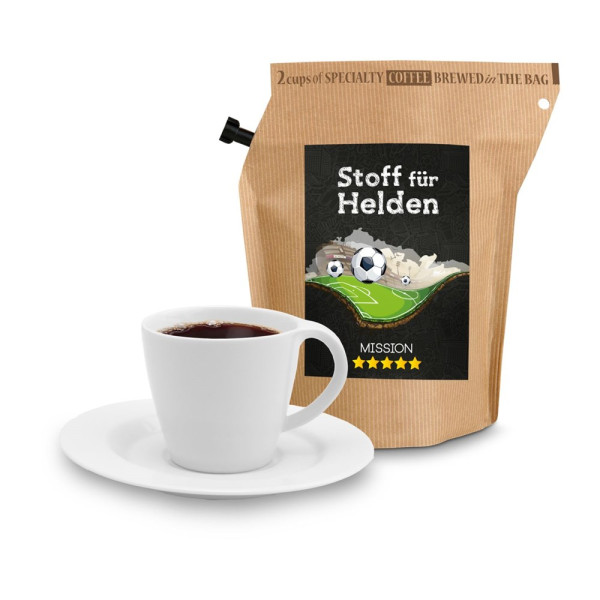 WM-Kaffee Stoff für Helden, wiederverwendbarer Brühbeutel mit Fairtrade Kaffee aus Honduras