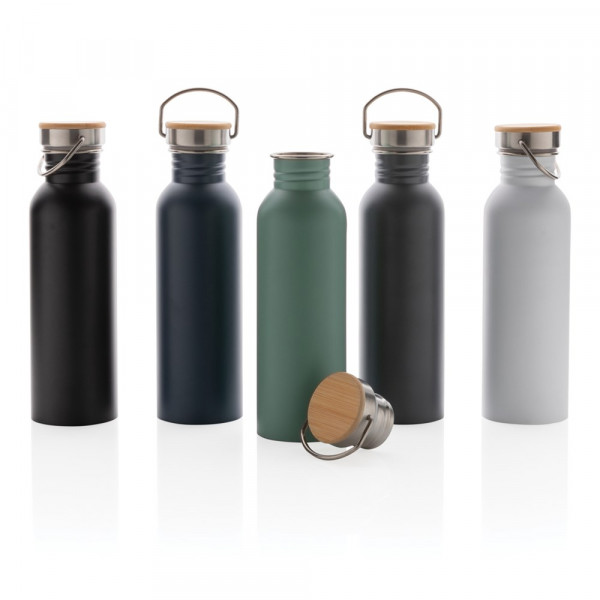 Moderne Stainless-Steel Flasche mit Bambusdeckel