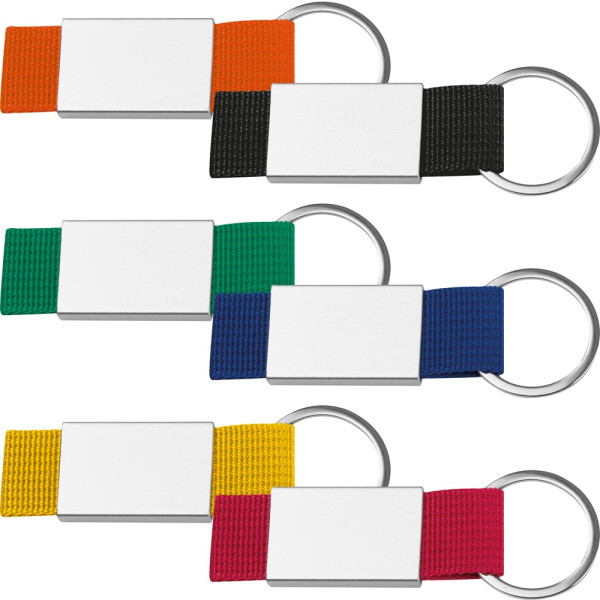 Schlüsselanhänger mit farbigem Stoffbändchen