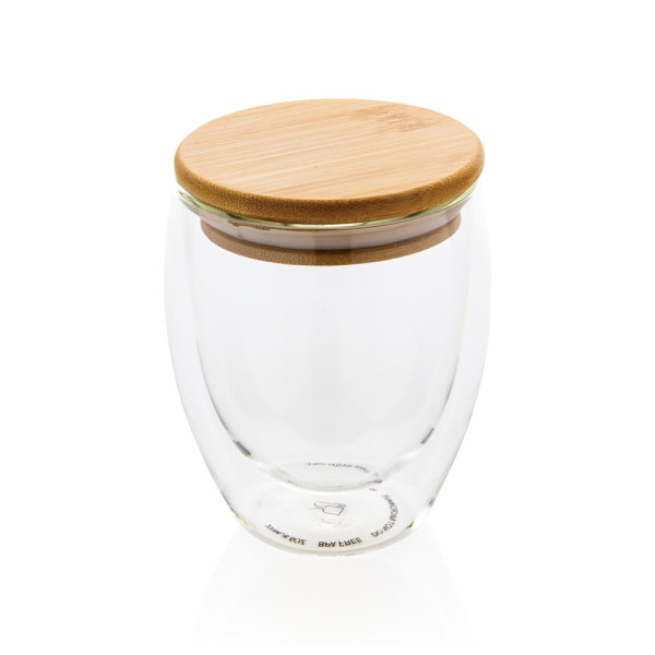 Doppelwandiges Borosilikatglas mit Bambusdeckel 250ml  Werbeartikel Fuxx -  Giveaways & Werbegeschenke bedrucken